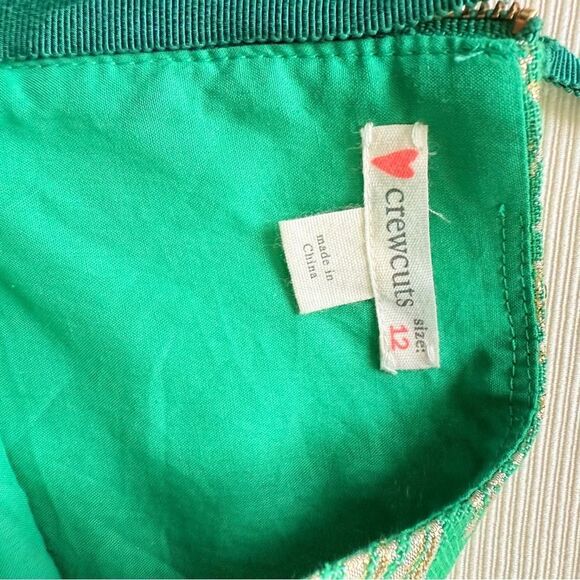 J Crew Crewcuts Girls Dress Sleeveless Golden Deer Green Party Holiday 12 - Picture 2 of 4